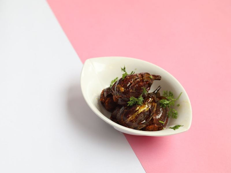Spiced brinjal in a bowl